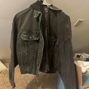 american eagle black hooded jean jacket